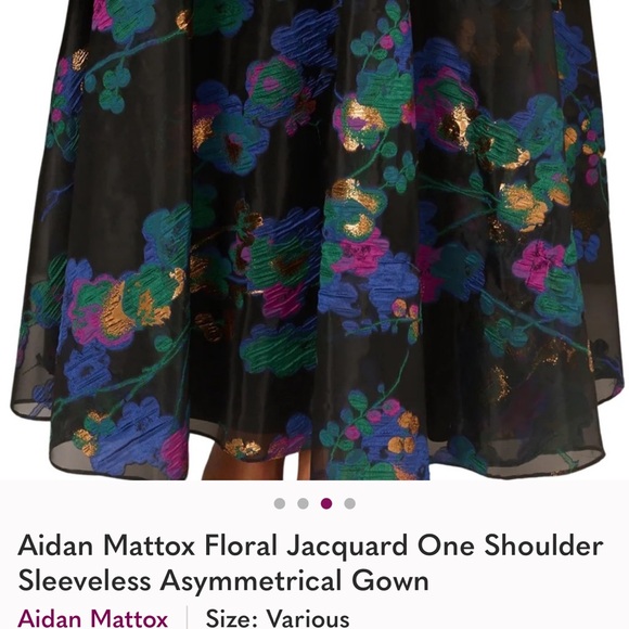 AIDAN MATTOX One Shoulder Black Dress w/Floral Layered Jacquared Fabric Sz4 - Picture 6 of 14